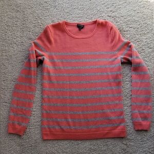 Talbots Coral and Gray Striped Sweater